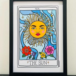The Sun tarotkaart Art Print, Celestial Wall Art, zon en maan kunstprints, vintage muurkunst, tarotkaart geschenken, The Sun print, boho Home