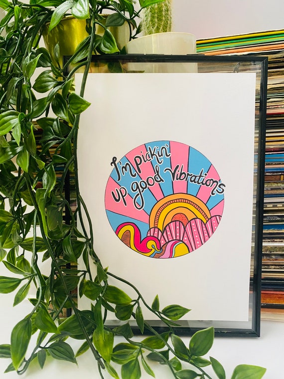 Good Vibrations The Beach Boys Print | Good Vibes Funky Retro Wall Art |  Music Lyrics Poster | Vintage Style | Psychedelic Sun Print | UK - Etsy.de
