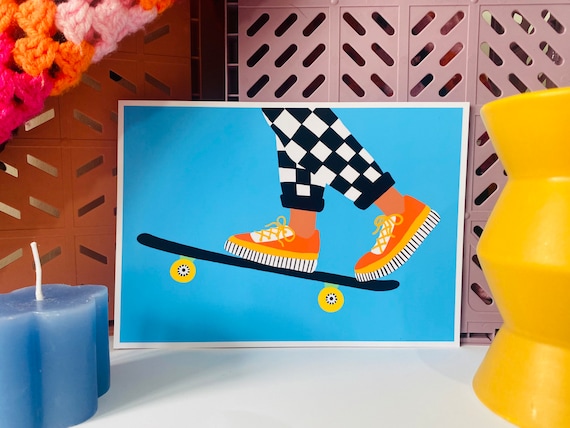 Keep Rollin' Kids Checkerboard Skateboarding Art Print, Skateboarding Print, Kids Decor, Cool Kids Print, Children's Bedroom, Nursery Print,