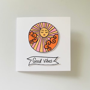 Carte de voeux Good Vibes, carte funky, bonne chance, félicitations, carte d'anniversaire, pendaison de crémaillère, carte inspirante, toute carte d'occasion, Royaume-Uni