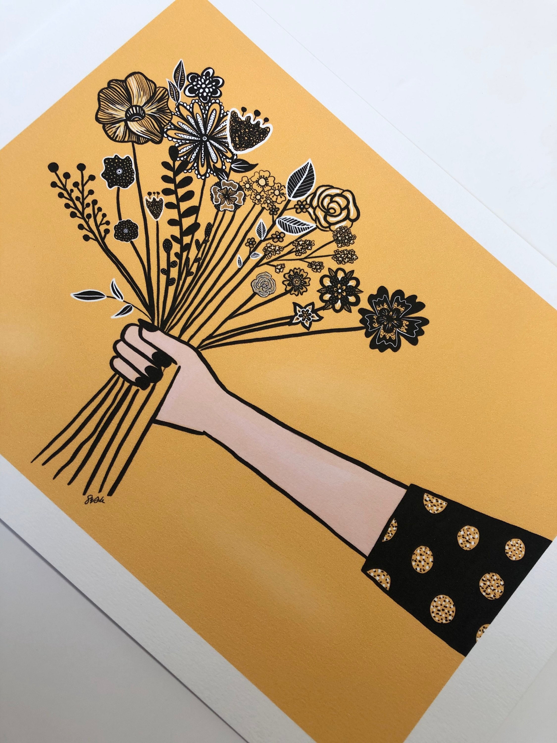 Mustard Yellow Art Print A4 A5 Flower Print Mustard | Etsy