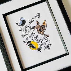 Three Little Birds Bob Marley Lyrics Print Inspirational Art Print Bob Marley & The Wailers Art Birds Illustration A4, A5 image 10