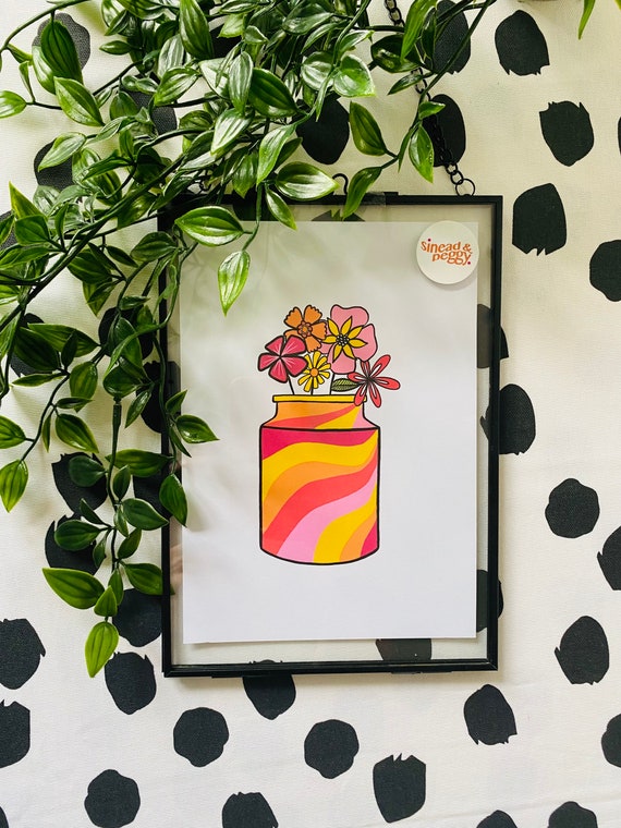 Funky Flower Power Pot Art Print Midcentury Modern Trippy Etsy UK
