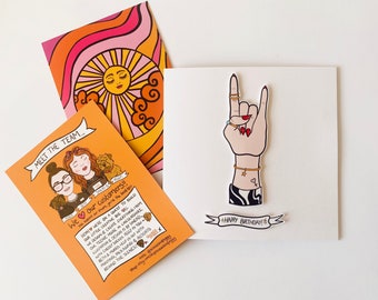 Rock On Birthday Card, Alternative Birthday Cards, Fun, Indie Greetings Cards, Card for Her, Friend, Girlfriend, Music Lover Birthday Cards