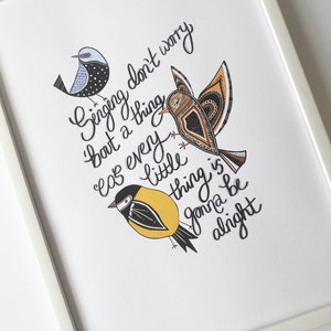 Three Little Birds Bob Marley Lyrics Print Inspirational Art Print Bob Marley & The Wailers Art Birds Illustration A4, A5 image 6