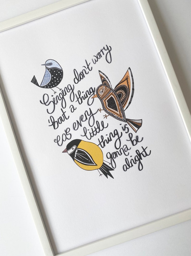 Three Little Birds Bob Marley Lyrics Print Inspirational Art Print Bob Marley & The Wailers Art Birds Illustration A4, A5 image 6