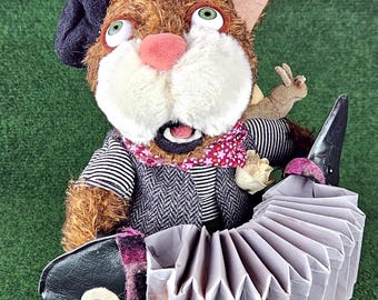Oso de peluche de artista OOAK Cat: Maurice el Gato - Muñeco de arte músico, escultura blanda, artículo de colección