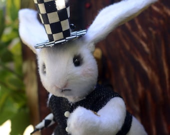 OOAK Alice in Wonderland White Rabbit Art Doll, Handmade Collectible teddy