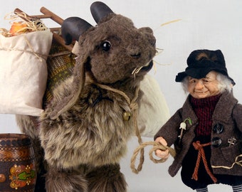 Conjunto de muñecos artísticos únicos: Balgur y Billy - Gnomo con cabra, taxidermia falsa