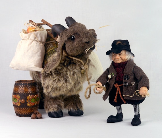 OOAK Art Doll Set: Balgur & Billy - Gnome with Goat, Faux Taxidermy