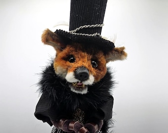 Muñeca artística única de zorro: Lady Catrina, osito de peluche cosido a mano