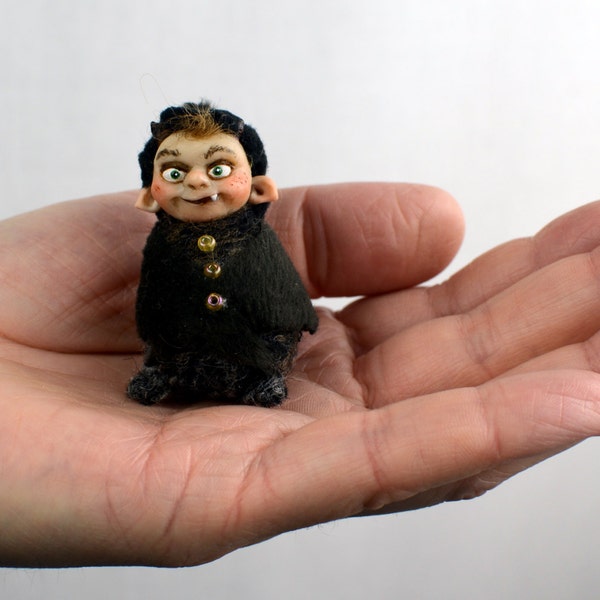 ooak halloween art doll JASPER ( miniature artist doll creepy cute handmade collectible doll vampire baby by Lina's Four O'Clock Friends )