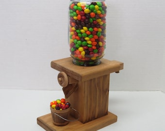 Handmade, wooden gumball / peanut / candy dispenser with removable wooden bucket