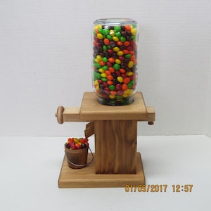 Handmade, wooden gumball / peanut / candy dispenser with removable wooden bucket image 3