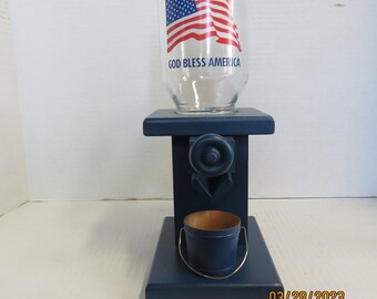 Handmade wooden gum ball / peanut / candy dispenser God Bless America theme