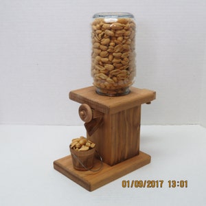 Handmade, wooden gumball / peanut / candy dispenser with removable wooden bucket image 4