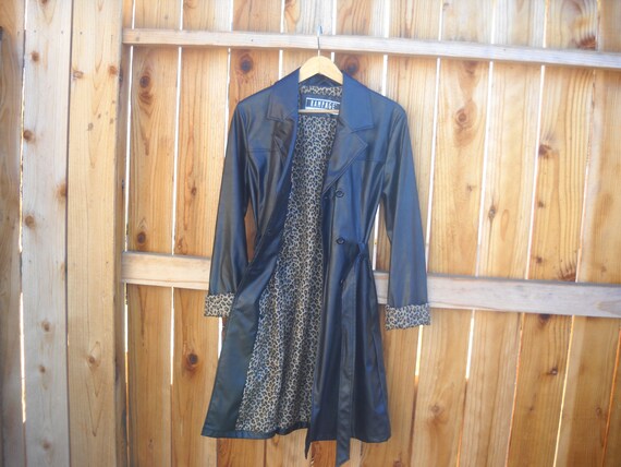 VTG Rampage Women's Black Trench Coat w/Animal Pri
