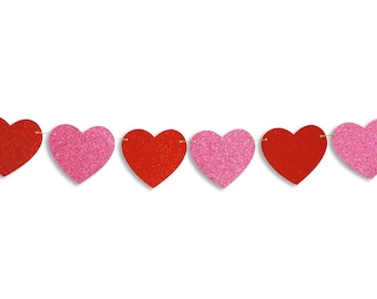 Heart glitter garland, Valentine's Day heart banner, Valentine's Day decoration, hearts photo prop, Valentine Heart Bunting