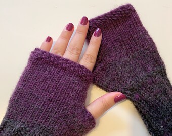 Purple Gloves, Fingerless Gloves, Mittens, Christmas Gift, Winter Gift, Holiday Gift, Christmas Fingerless, Arm Warmers, Winter Gloves