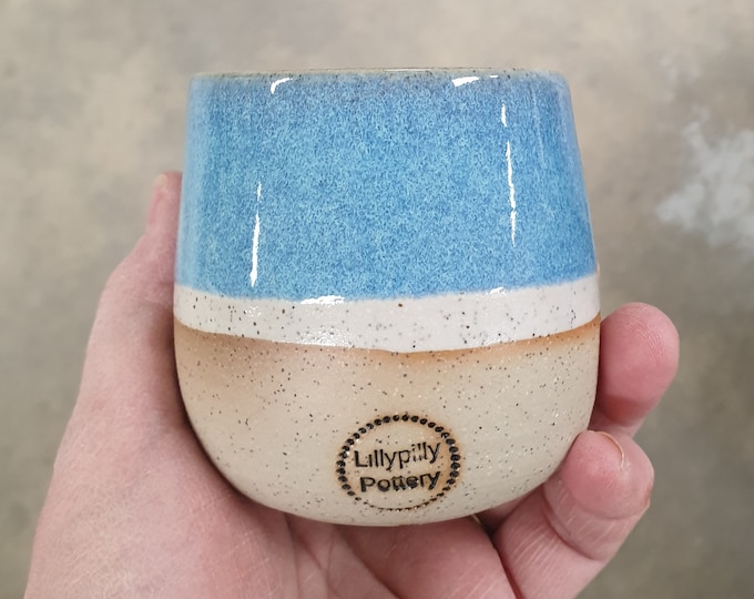 Stemless Re-usable Wine Cup Candle - Blue Large