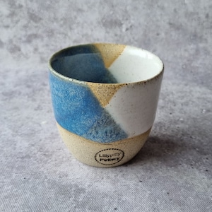 Handmade Ceramic Keep Cup/Tumbler - Geometrix design in white and light blue made in melbourne - gifts for mum - modern decor - keep cup