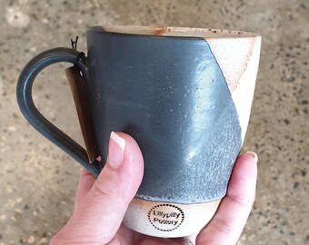 Handmade textured ceramic mug - black and white - Melbourne made - gifts for her - gifts for him - gifts for sister - rustic gifts