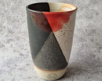 Handmade ceramic tumbler/Keep Cup Geometrix Dip Red, White and Black- gifts for her - gifts for him - latte cup - rustic cup