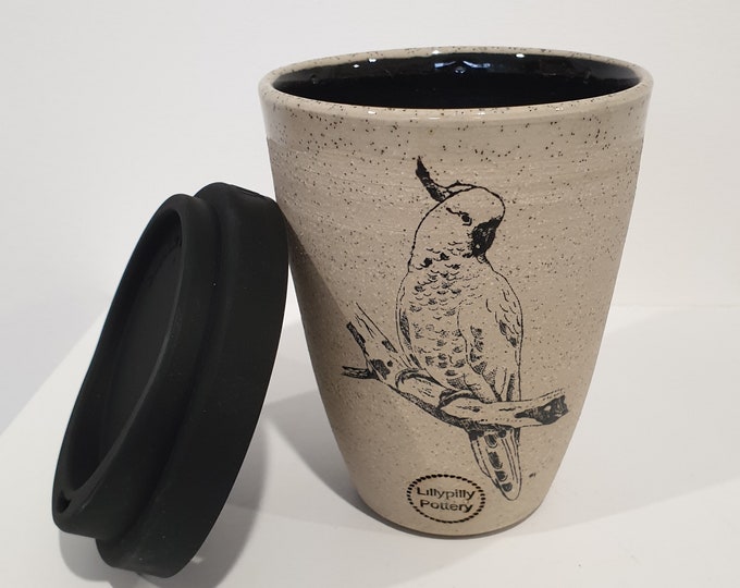 Handmade Australian Birds Ceramic Travel Cup/Tumbler  - gifts for her - gifts for mum - modern decor - latte cup - keep cup