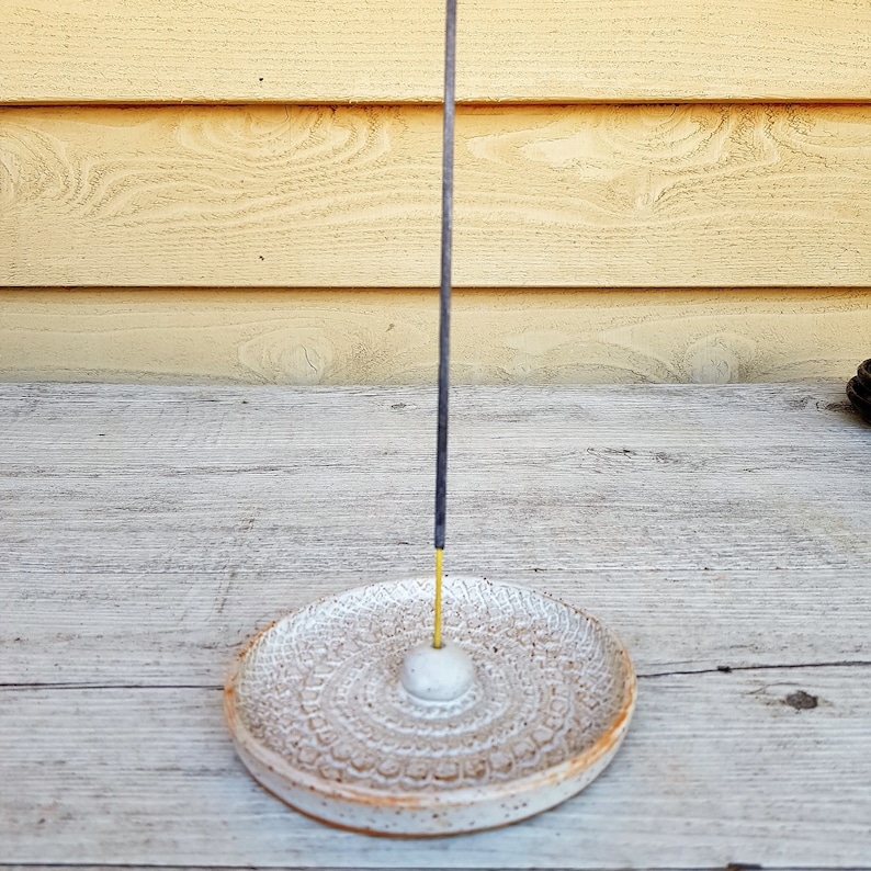 Handmade ceramic incense holder with pattern inlay round Etsy