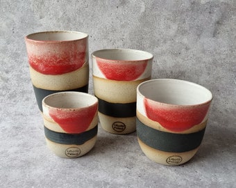 Handmade ceramic tumbler/Keep Cup with red Dip Dye design - gifts for her - gifts for sister - gifts for him - latte cup - rustic cup