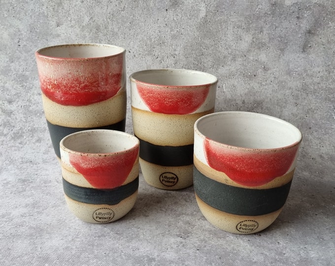 Handmade ceramic tumbler/Keep Cup with red Dip Dye design - gifts for her - gifts for sister - gifts for him - latte cup - rustic cup