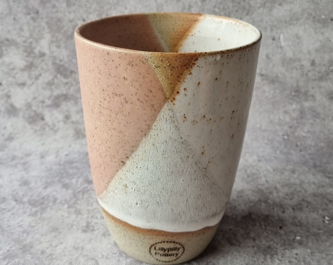 Handmade ceramic tumbler/keep cup - Geometrix in pink and white - gifts for her - gifts for mum - modern decor - latte cup