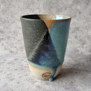 Handmade ceramic tumbler/keep cup - Geometrix in black and blue - gifts for her - gifts for mum - modern decor - latte cup