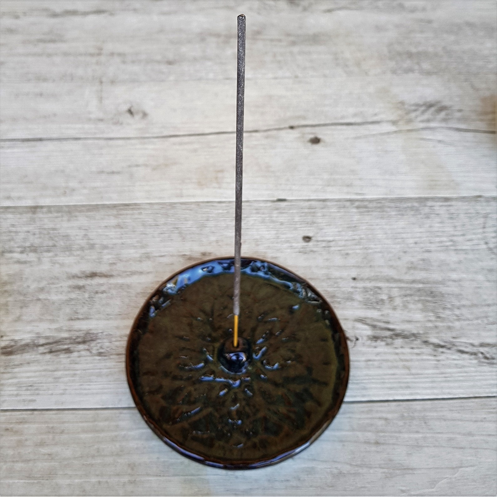 Handmade Ceramic Incense Holder With Pattern Inlay Round Etsy