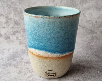 Handmade Ceramic Keep Cup/Tumbler -Blue and white - made in melbourne - gifts for her - gifts for mum - modern decor - keep cup