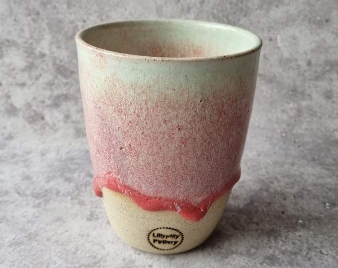 Handmade Ceramic Keep Cup/Tumbler -Pink and white - made in melbourne - gifts for her - gifts for mum - modern decor - keep cup
