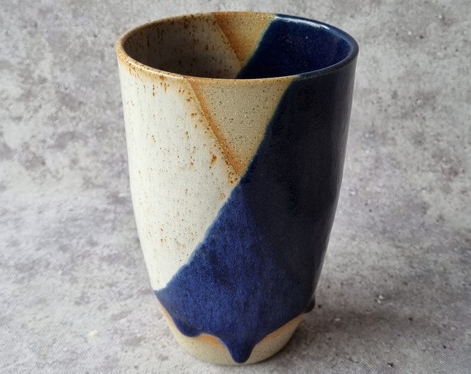 Handmade ceramic tumbler/Keep Cup Geometrix navy and white - gifts for her - gifts for sister - gifts for him - latte cup - rustic cup