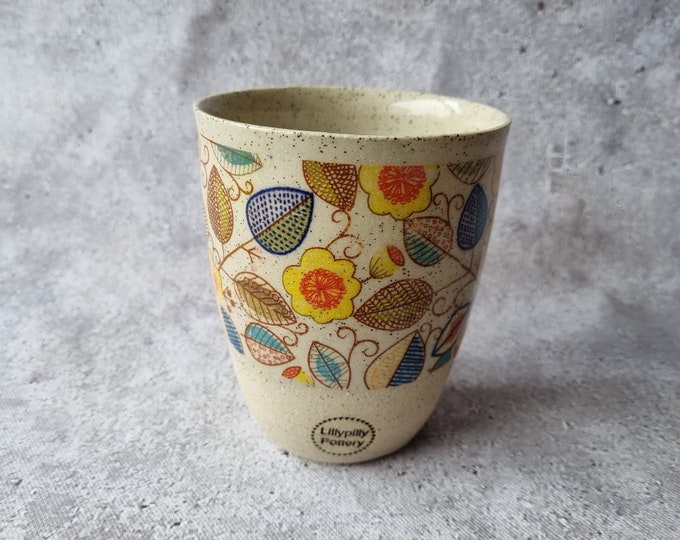 Handmade ceramic tumbler/keep cup - Decal Designs - gifts for her - gifts for mum - modern decor - latte cup