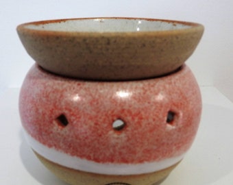 Stoneware Two-Piece Oil Burner in pink and white - gifts for her - gifts for Christmas - boho decor - handmade ceramics