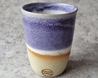 Handmade ceramic travel cup/tumbler purple and white gifts for her - gifts for sister - gifts for mum - modern decor - latte cup - keep cup