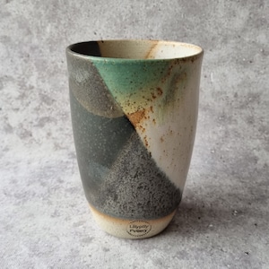 Handmade ceramic tumbler/Keep Cup Geometrix Dip Green, White and Black- gifts for her - gifts for him - latte cup - rustic cup