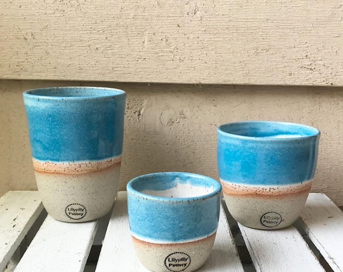 Handmade Ceramic Keep Cup/Tumbler -Blue and white - made in melbourne - gifts for her - gifts for mum - modern decor - keep cup
