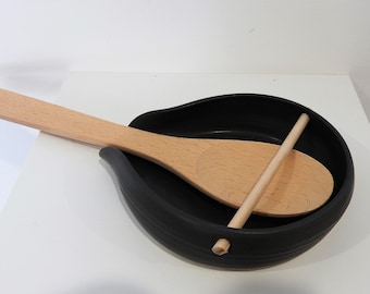 Handmade ceramic spoon rest - black - Melbourne made - gifts for her gifts for him gifts for sister rustic boho gifts