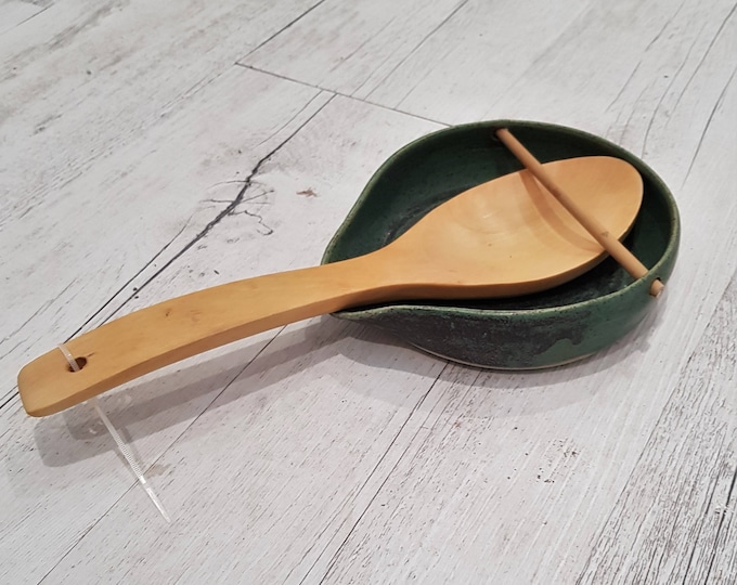 Handmade ceramic spoon rest - green - melbourne made - gifts for her gifts for him gifts for sister rustic boho gifts