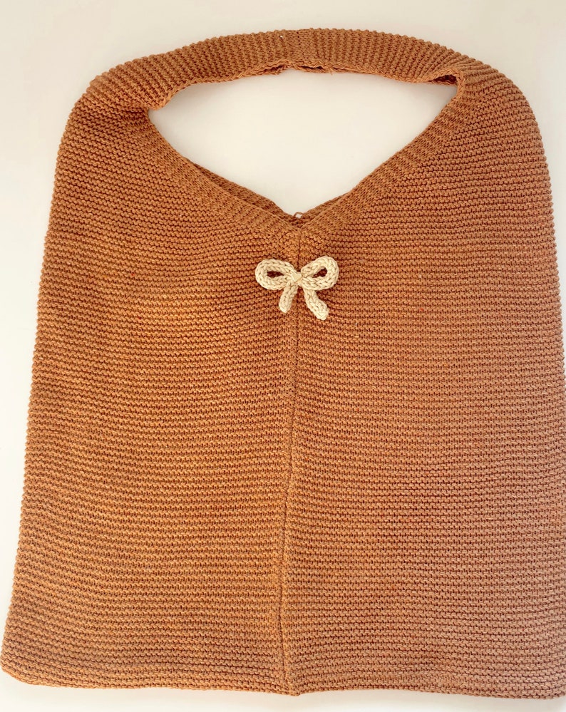Brown knit bag // Farmer's market bag, floral applique, PERSONALIZED bridesmaid bag, gift for bride, beach bag image 5