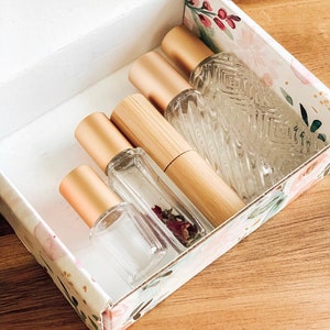 NEW 5 pack variety box of our best sellers Gypsy swirl, BOHO bottle, Wooden roller, Square and our Petal bottle perfect for your pocket image 4