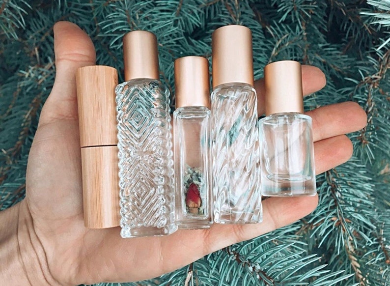 NEW 5 pack variety box of our best sellers Gypsy swirl, BOHO bottle, Wooden roller, Square and our Petal bottle perfect for your pocket image 3