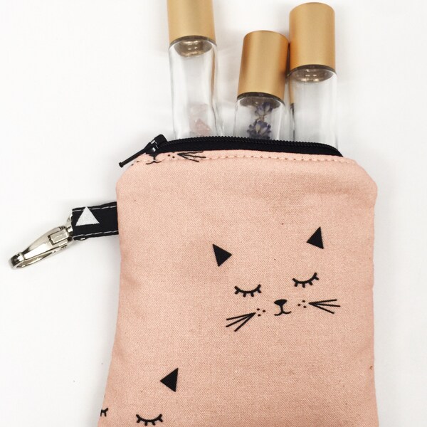 Katze Mini ätherisches Öl Fall, ätherisches Öl, Halter, Schlüsselanhänger-hält 3 Rollerflaschen.