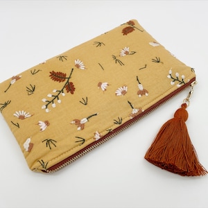 WALLET- bolsa de aceite esencial de flores silvestres doradas. Cartera de aceite esencial- flores silvestres bordadas