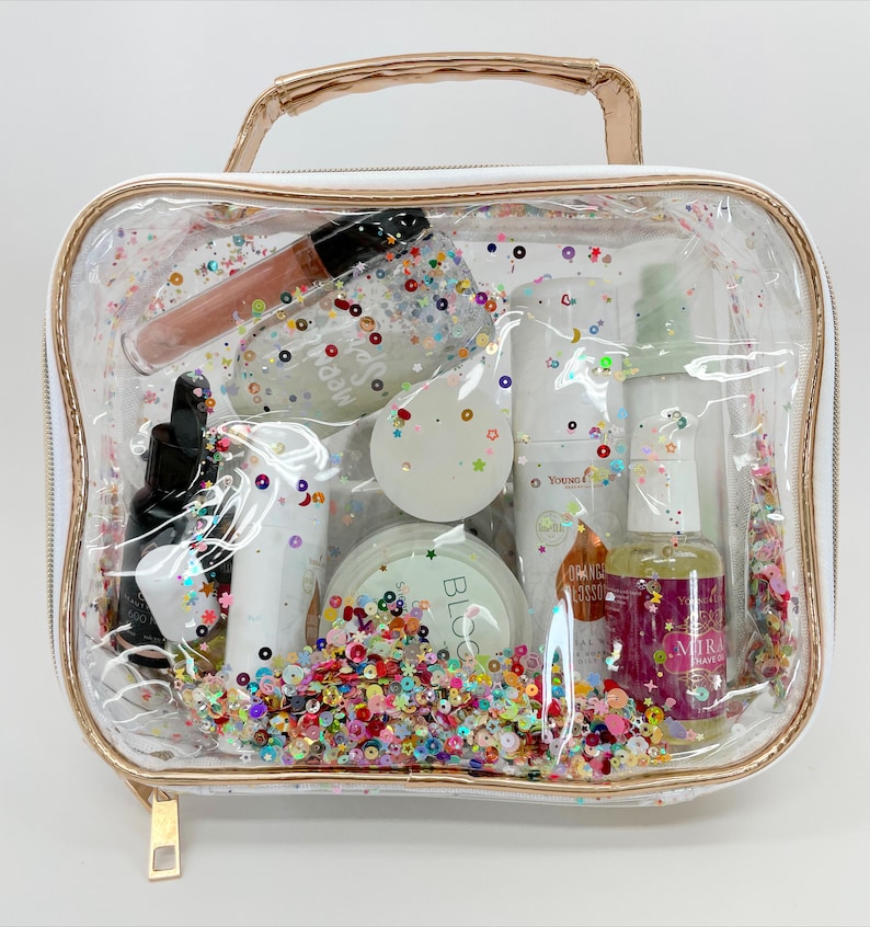Sparkle toiletry bag/makeup bag, Travel bag, Clear cosmetic bag, Essential oil bag, Glitter bag image 6